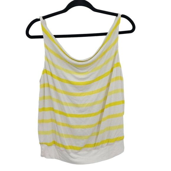 Cabi Tank Top M Yellow White Striped Sun Band Draped Cowl Neck Adjustable Straps - Picture 1 of 11